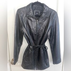 Black Lam skin leather zip up jacket with belt and pockets small